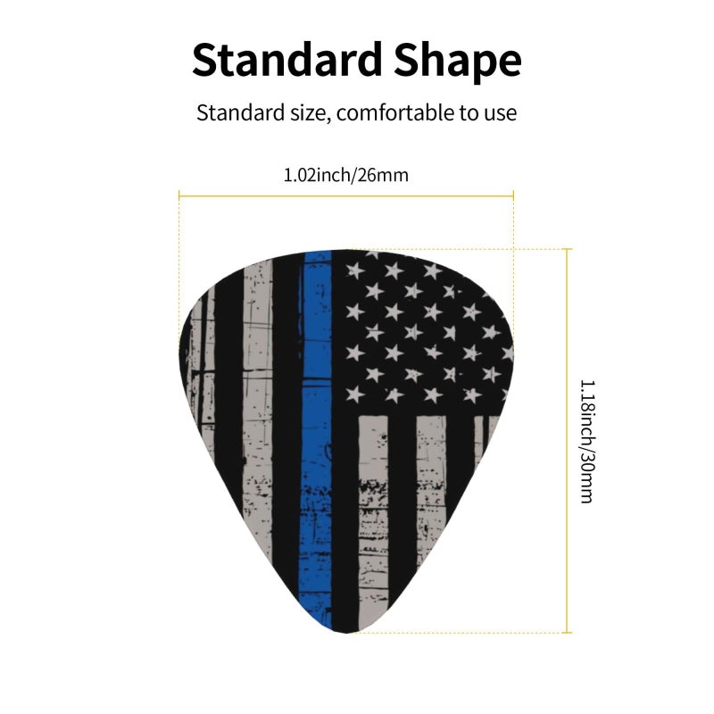 BBggyh Classic Guitar Picks (12-Pack) for Eectric Guitar, Acoustic Guitar, Mandolin And Bass (One Size, Thin Blue Line Flag) - Image 3